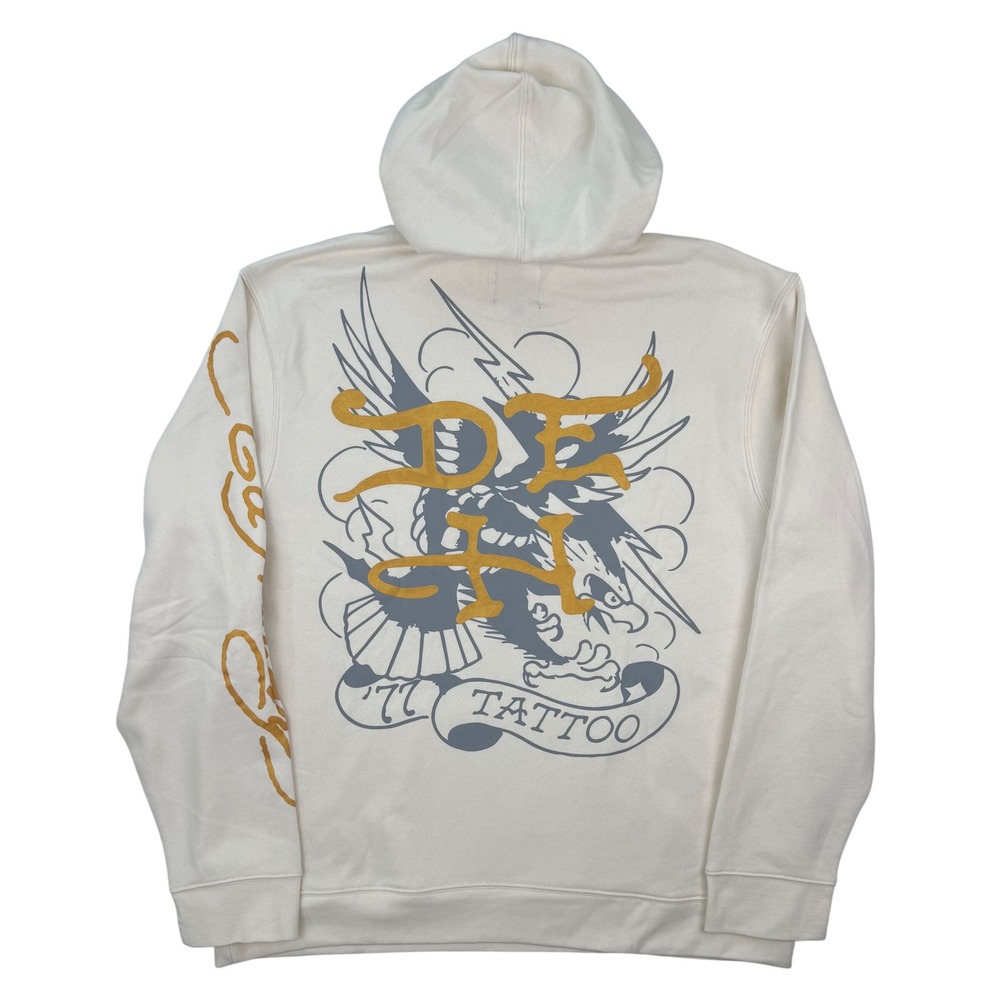 Ed Hardy Mens Eagle Pierced Hearts Tattoo Graphic Print Hoodie Cream XL NWT - Picture 4 of 7